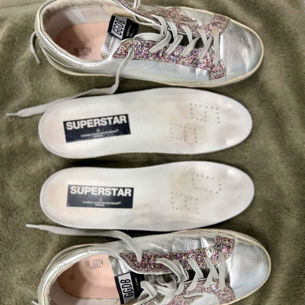 Golden Goose 🪿 Silver with Multicolor Glitter Sneakers 👟 👟 Super⭐️⭐️ - Picture 10 of 16